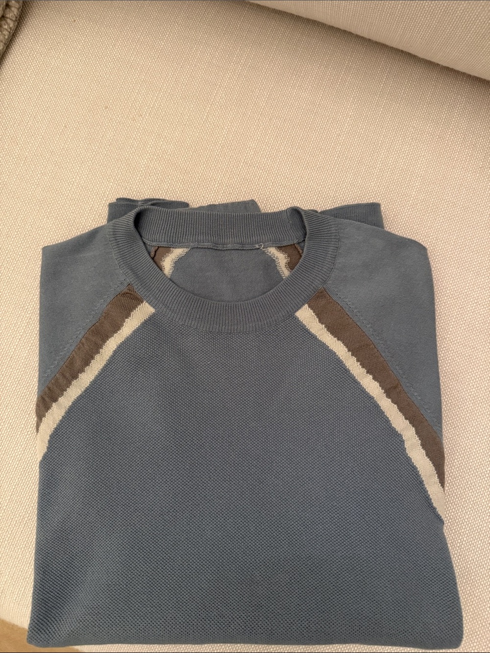 Hermes Slate Blue Crewneck Sweater with Neutral Raglan Trim